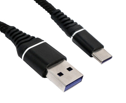 SYSTEM-S USB 3.1 Kabel 1 m Typ C Stecker zu 3.0 Typ A Stecker geflochten Schwarz