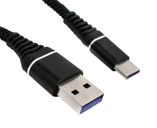 SYSTEM-S USB 3.1 Kabel 1 m Typ C Stecker zu 3.0 Typ A Stecker geflochten Schwarz