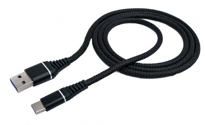 SYSTEM-S USB 3.1 Kabel 1 m Typ C Stecker zu 3.0 Typ A Stecker geflochten Schwarz