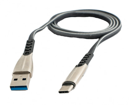 SYSTEM-S USB 3.1 Kabel 1m Typ C Stecker zu 3.0 Typ A Stecker Legierung geflochten Schwarz