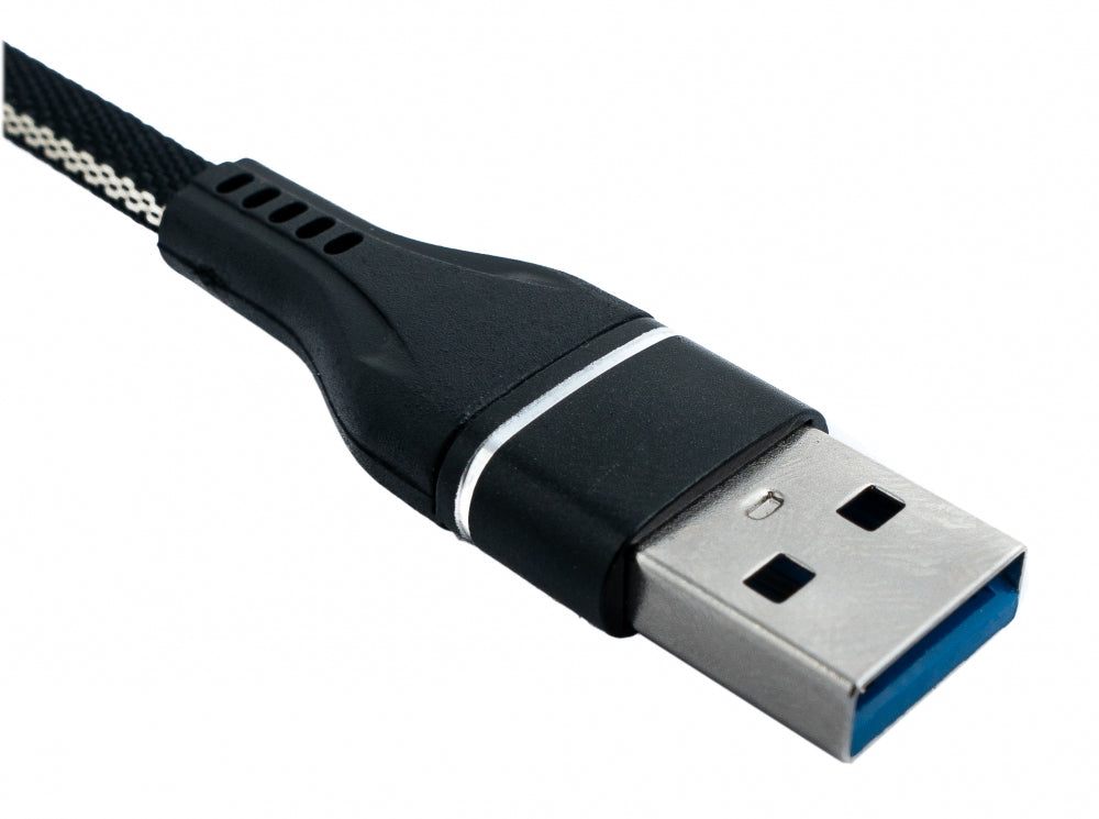 SYSTEM-S USB 3.1 Kabel 1 m Typ C Stecker zu 3.0 Typ A Stecker flach geflochten in Schwarz
