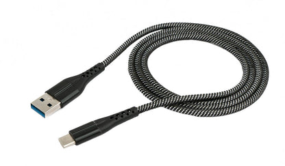 SYSTEM-S USB 3.1 Kabel 1 m Typ C Stecker zu 3.0 Typ A Stecker geflochten Schwarz