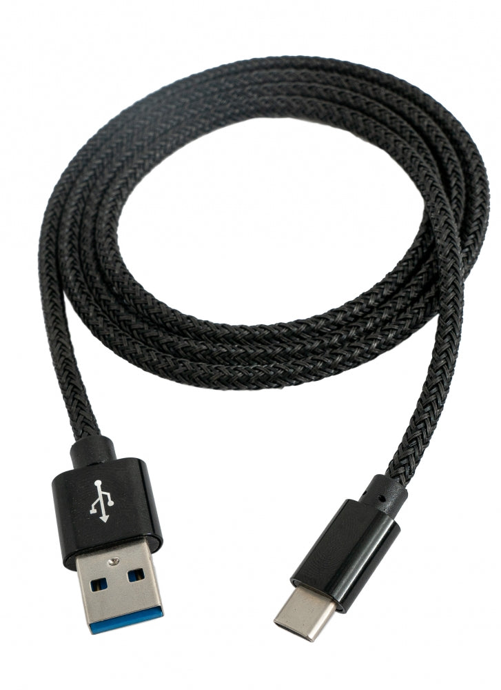 SYSTEM-S USB 3.1 Kabel 1 m Typ C Stecker zu 3.0 Typ A Stecker geflochten Schwarz