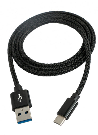 SYSTEM-S USB 3.1 Kabel 1 m Typ C Stecker zu 3.0 Typ A Stecker geflochten Schwarz