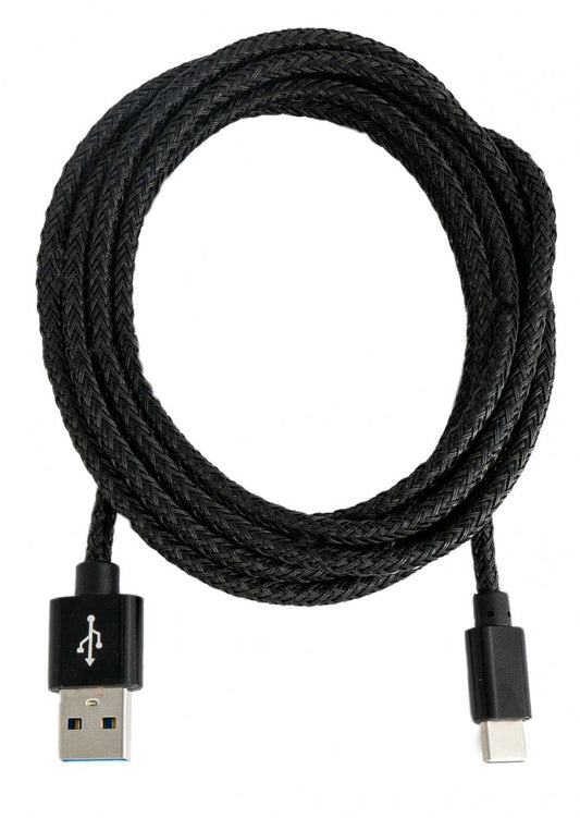 SYSTEM-S USB 3.1 Kabel 2 m Typ C Stecker zu 3.0 Typ A Stecker geflochten Schwarz