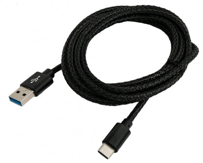 SYSTEM-S USB 3.1 Kabel 2 m Typ C Stecker zu 3.0 Typ A Stecker geflochten Schwarz