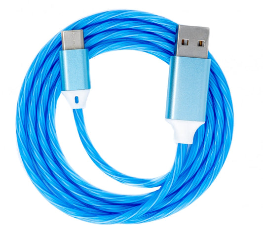 SYSTEM-S USB 3.1 leuchtendes Kabel 1 m Typ C Stecker zu 2.0 A Stecker in Blau