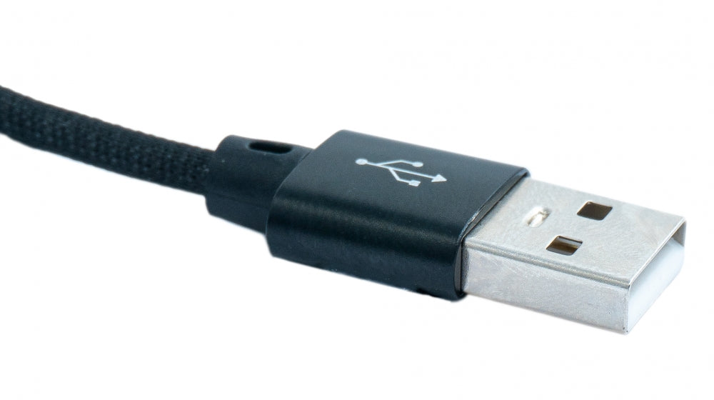 SYSTEM-S USB 2.0 Kabel 25cm Micro B Stecker zu 2.0 A Stecker Winkel geflochten in Schwarz