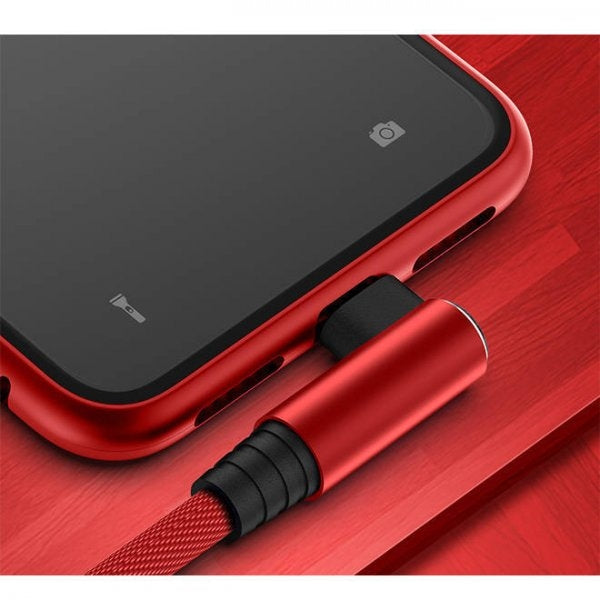 SYSTEM-S USB 2.0 Kabel 25 cm Micro B Stecker zu 2.0 A Stecker Winkel geflochten in Rot