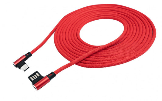 SYSTEM-S USB 3.1 Kabel 3 m Typ C Stecker zu 2.0 A Stecker Winkel  Kabel  geflochten Rot