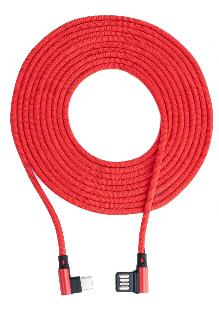 SYSTEM-S USB 3.1 Kabel 3 m Typ C Stecker zu 2.0 A Stecker Winkel  Kabel  geflochten Rot
