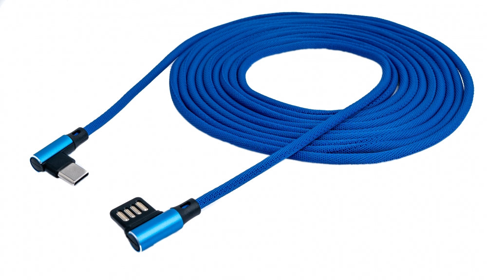 SYSTEM-S USB 3.1 Kabel 3 m Typ C Stecker zu 2.0 A Stecker Winkel  Kabel geflochten Blau