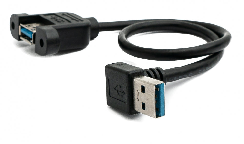 SYSTEM-S USB 3.0 Kabel 30 cm Typ A Buchse zu Stecker Schraube Winkel Schwarz