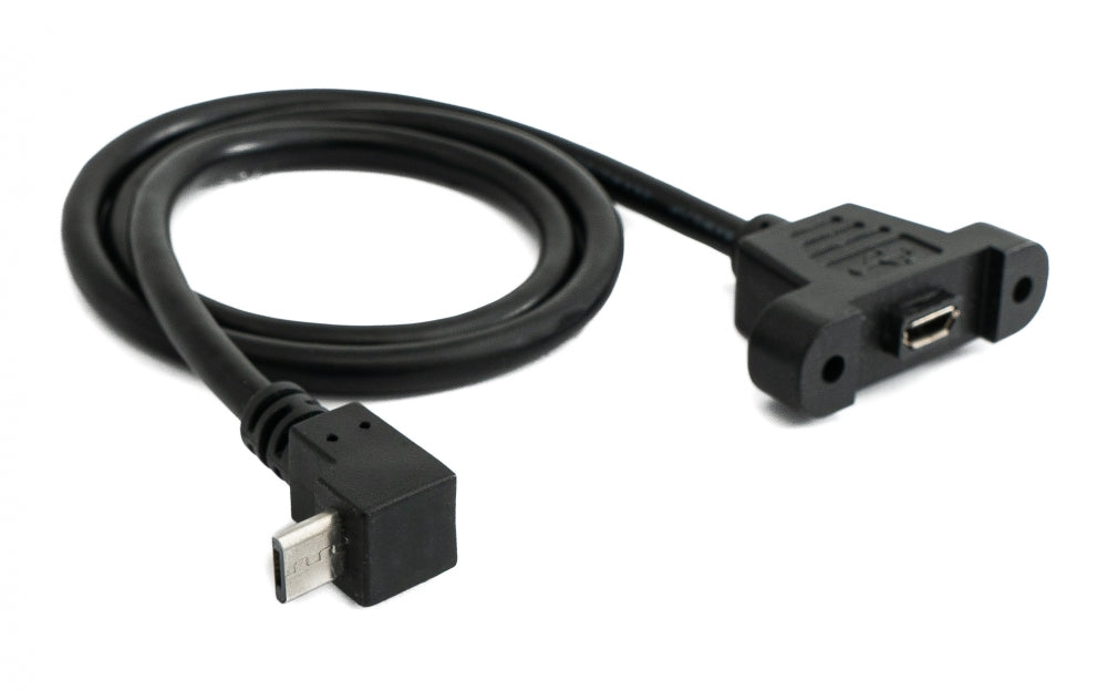 SYSTEM-S USB 2.0 Kabel 30 cm Micro B Buchse zu Stecker Schraube Winkel Schwarz