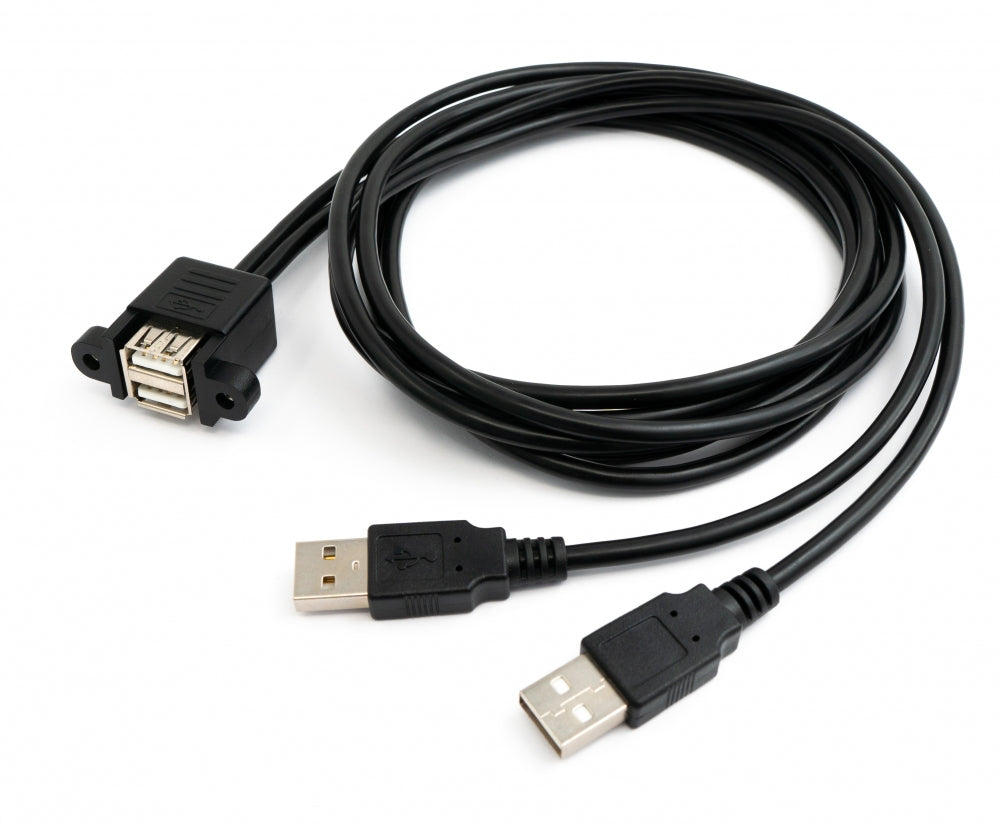 SYSTEM-S USB 2.0 Dual Port Cable 150 cm Type A Female to Male Screw Black