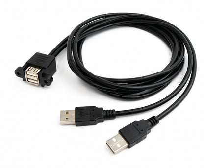 SYSTEM-S USB 2.0 Dual Port Cable 150 cm Type A Female to Male Screw Black
