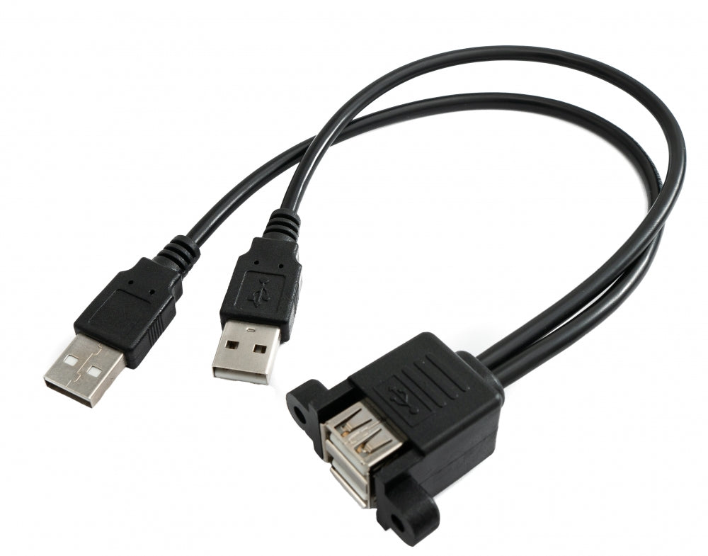 SYSTEM-S USB 2.0 Dual Port Cable 30 cm Type A Female to Male Screw Black