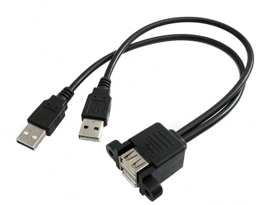 SYSTEM-S USB 2.0 Dual Port Cable 30 cm Type A Female to Male Screw Black