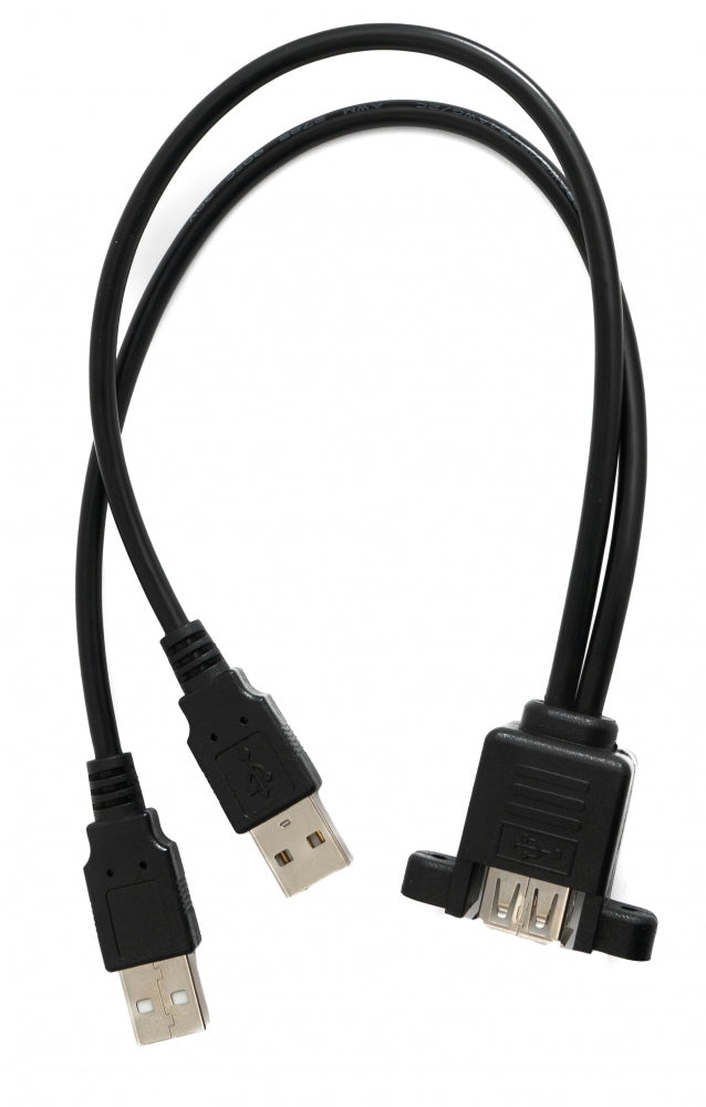 SYSTEM-S USB 2.0 Dual Port Cable 30 cm Type A Female to Male Screw Black