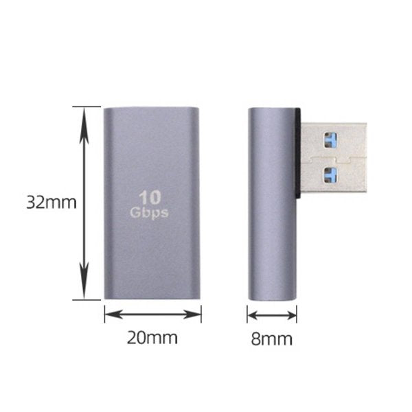 SYSTEM-S USB 3.0 Gen 2 Adapter Type A Female to Male Angled Cable in Gray