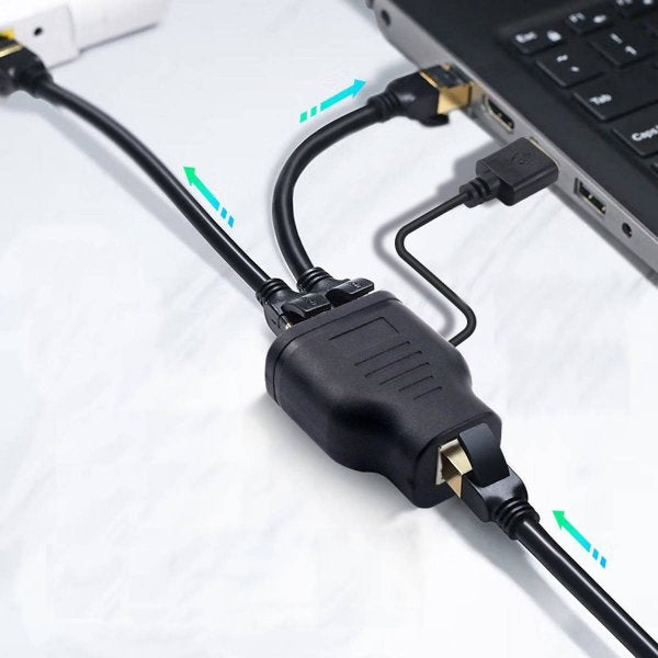 SYSTEM-S LAN Y Adapter 2x RJ45 Buchse zu Buchse Ethernet Splitter USB 3.0 Kabel Schwarz