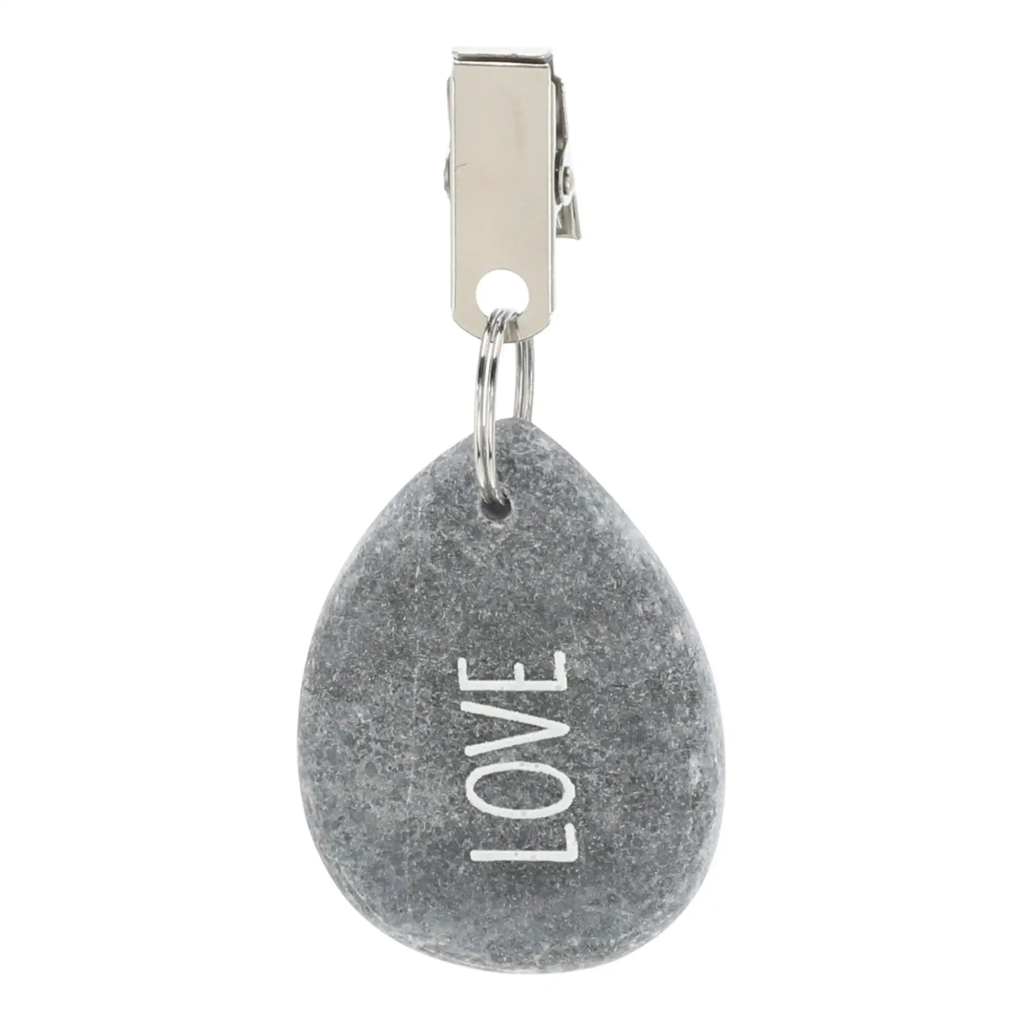 4er Set Tischdeckenbeschwerer grau Stein Love Luck Happy Smile Stahlclips 250 gr
