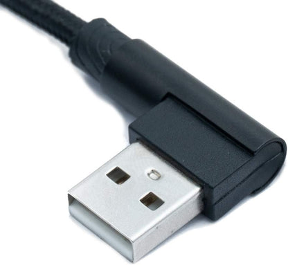 SYSTEM-S USB 3.1 Kabel 100 cm Typ C Stecker zu 2.0 A Stecker Winkel geflochten Schwarz