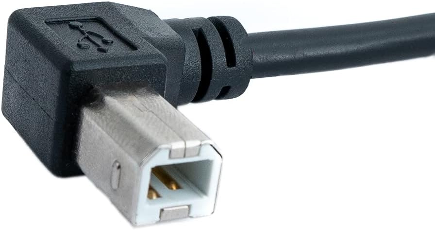 SYSTEM-S USB 2.0 Kabel 30 cm Typ B Stecker zu Buchse mit Schraube Winkel Schwarz