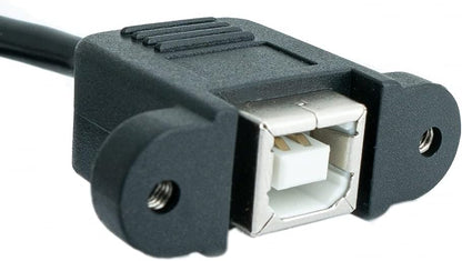 SYSTEM-S USB 2.0 Kabel 30 cm Typ B Stecker zu Buchse mit Schraube Winkel Schwarz