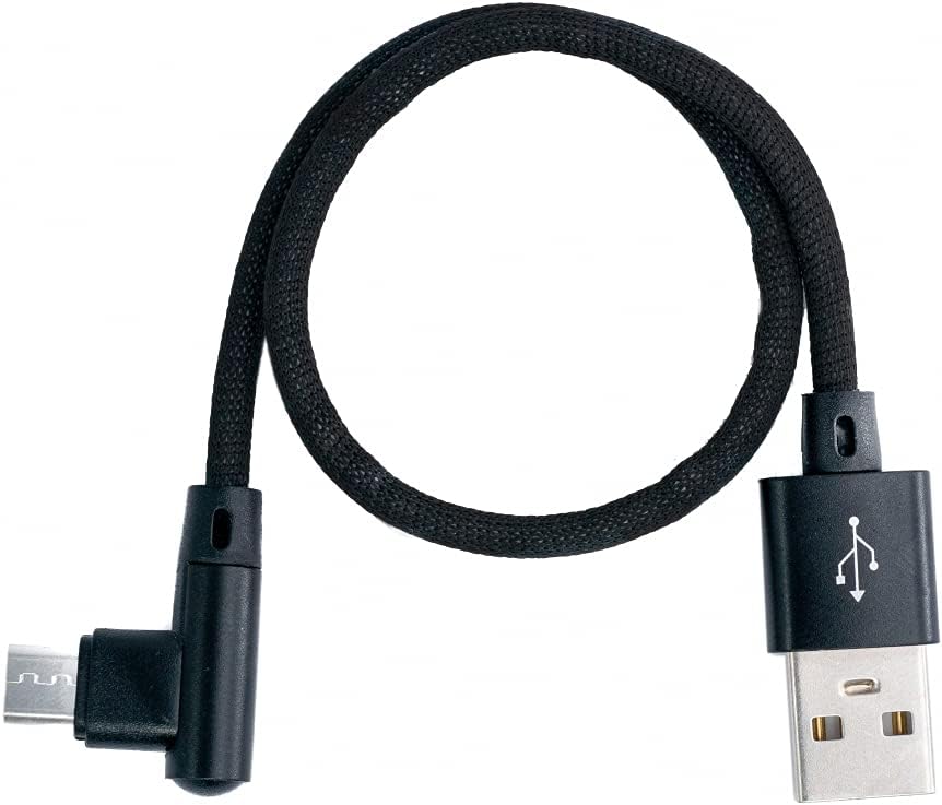 SYSTEM-S Micro USB cable 90° right angled plug to USB 2.0 Type A 90° right angled data cable charging cable 20 cm in black