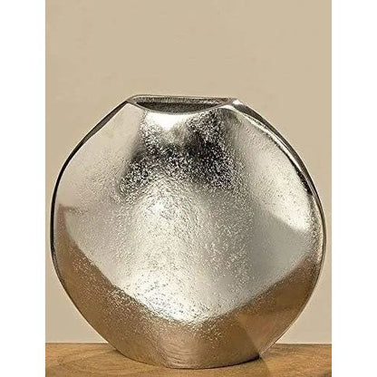 Dekovase Vase silber Metall rund Deko Metallvase Tischdeko Aluminium massiv