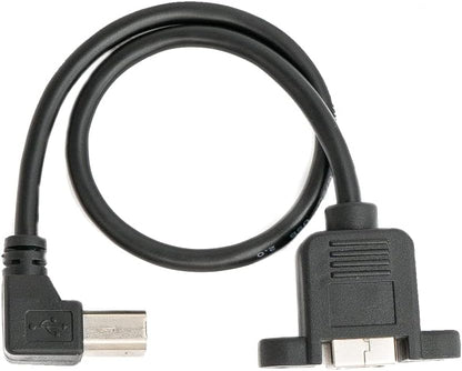 SYSTEM-S USB 2.0 Kabel 30 cm Typ B Stecker zu Buchse mit Schraube Winkel Schwarz