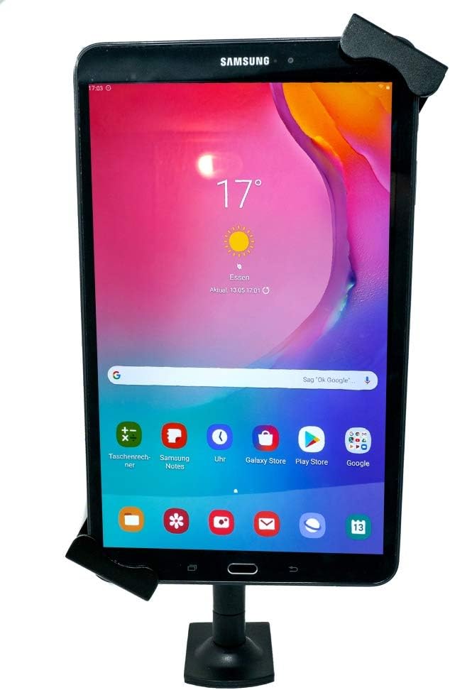 SYSTEM-S Tisch Halterung mit Schloss Befestigung Metall Schwarz für Tablet von 9" bis 13"
