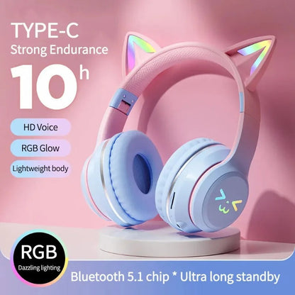 RGB Katzenohren Kopfhörer Bluetooth Kabellos LED Kinder Headset Mikro