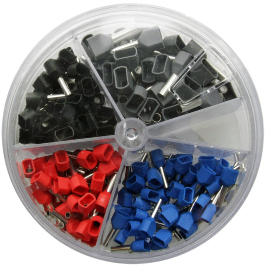200 x TWIN Aderendhülsen-Sortiment - isoliert Querschnitt 0,75-2.5mm² Länge 8mm