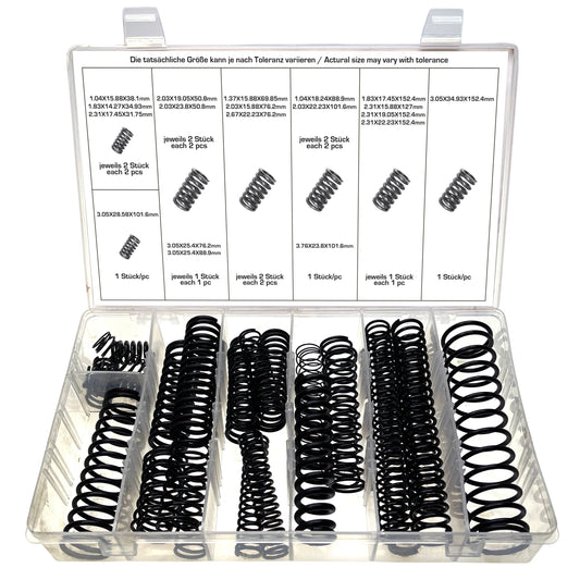 Grosses Druckfeder Sortiment Spiralfedern Stahlfeder Metallfeder SCHWARZ 29-tlg.
