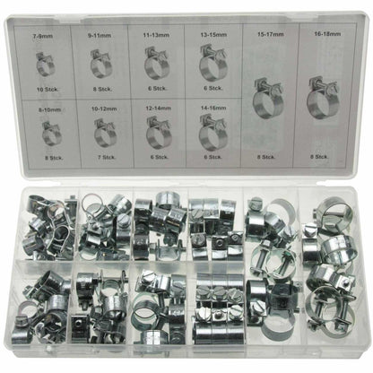 73x Universal Mini Schlauchklemmen-Sortiment Rundziehende Schlauchschellen Satz