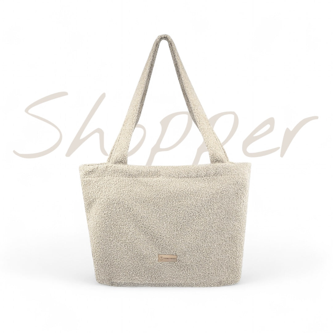 Shopper Mom Bag Boucle Teddystoff- Ideal für den Alltag, Kinderwagen, Cross Shoulder