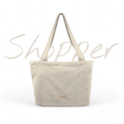 Shopper Mom Bag Boucle Teddystoff- Ideal für den Alltag, Kinderwagen, Cross Shoulder