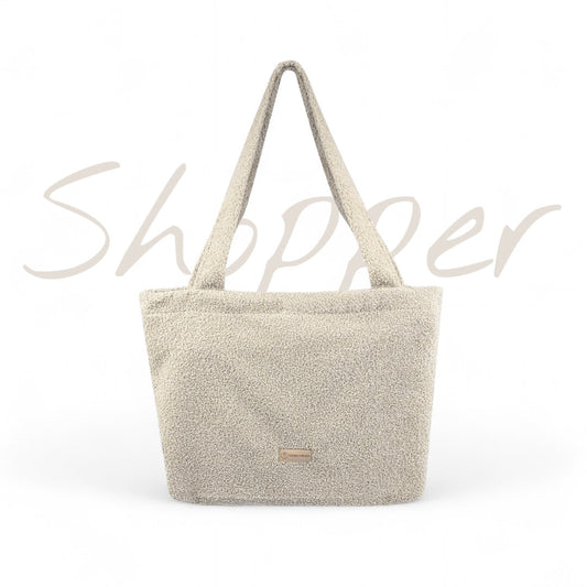 Shopper Mom Bag Boucle Teddystoff- Ideal für den Alltag, Kinderwagen, Cross Shoulder