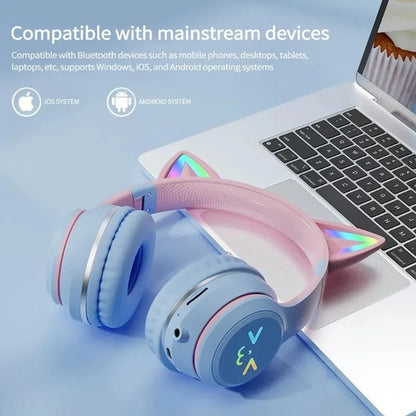 RGB Katzenohren Kopfhörer Bluetooth Kabellos LED Kinder Headset Mikro