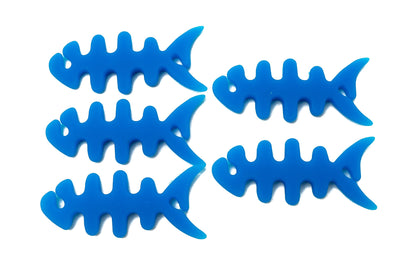 SYSTEM-S 5er Set Kabelmanager Wrap Kabelaufroller Fischform Silikon Aufwickler Kabelschutz in Blau