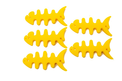 SYSTEM-S 5er Set Kabelmanager Wrap Kabelaufroller Fischform Silikon Aufwickler Kabelschutz in Gelb