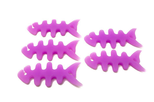 SYSTEM-S Set of 5 cable manager wrap cable winder fish shape silicone winder cable protector in purple