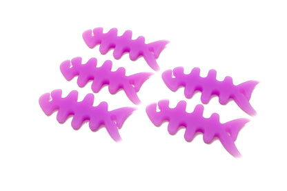 SYSTEM-S Set of 5 cable manager wrap cable winder fish shape silicone winder cable protector in purple