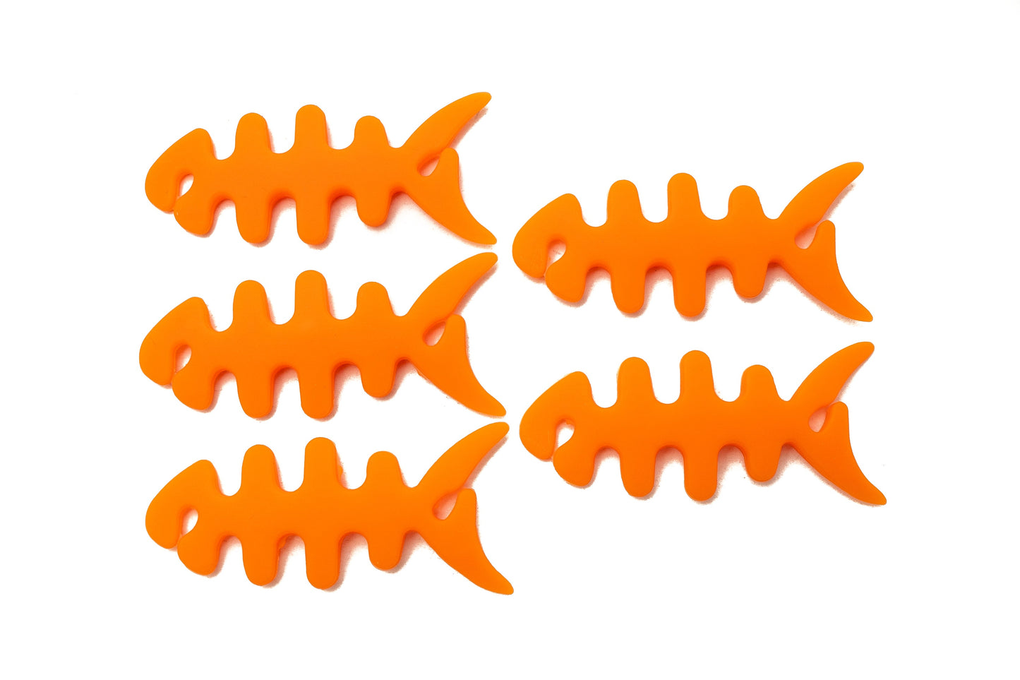 SYSTEM-S 5er Set Kabelmanager Wrap Kabelaufroller Fischform Silikon Aufwickler Kabelschutz in Orange