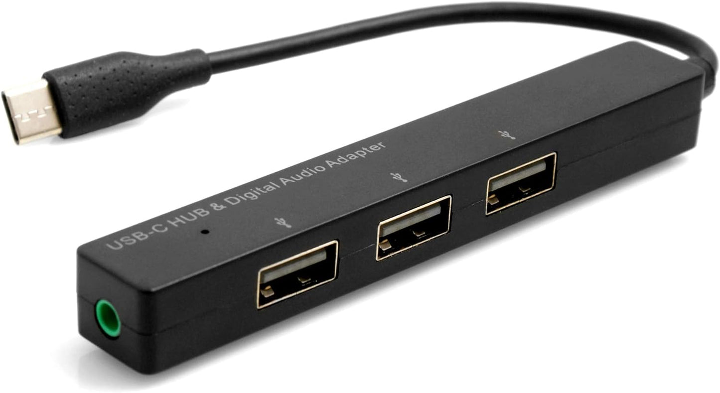 SYSTEM-S 3 Port USB Hub 3.1 Type C to 3x USB 2.0 A Adapter Cable with 3.5mm Audio Input