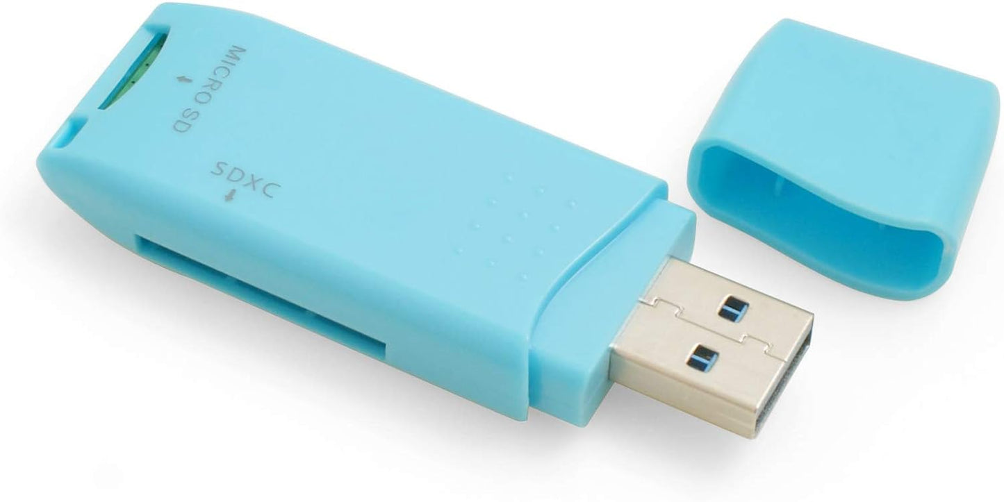 System-S 2 in 1 USB Type A 3.0 to Micro SD SDXC SDHC Card Reader Adapter in blue