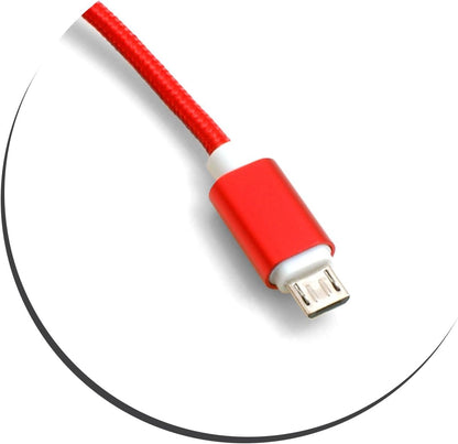 SYSTEM-S Micro USB Kabel (male) zu USB A 2.0. (male) Adapter Datenkabel Ladekabel 25cm Nylon-Geflochten in Rot