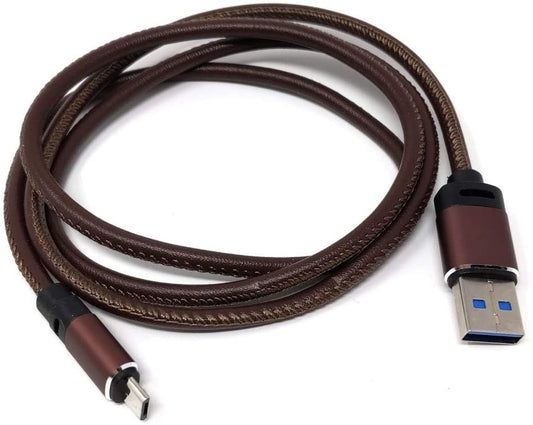 System-S Micro USB zu USB A 3.0 Kabel 100 cm Lederoptik in Braun